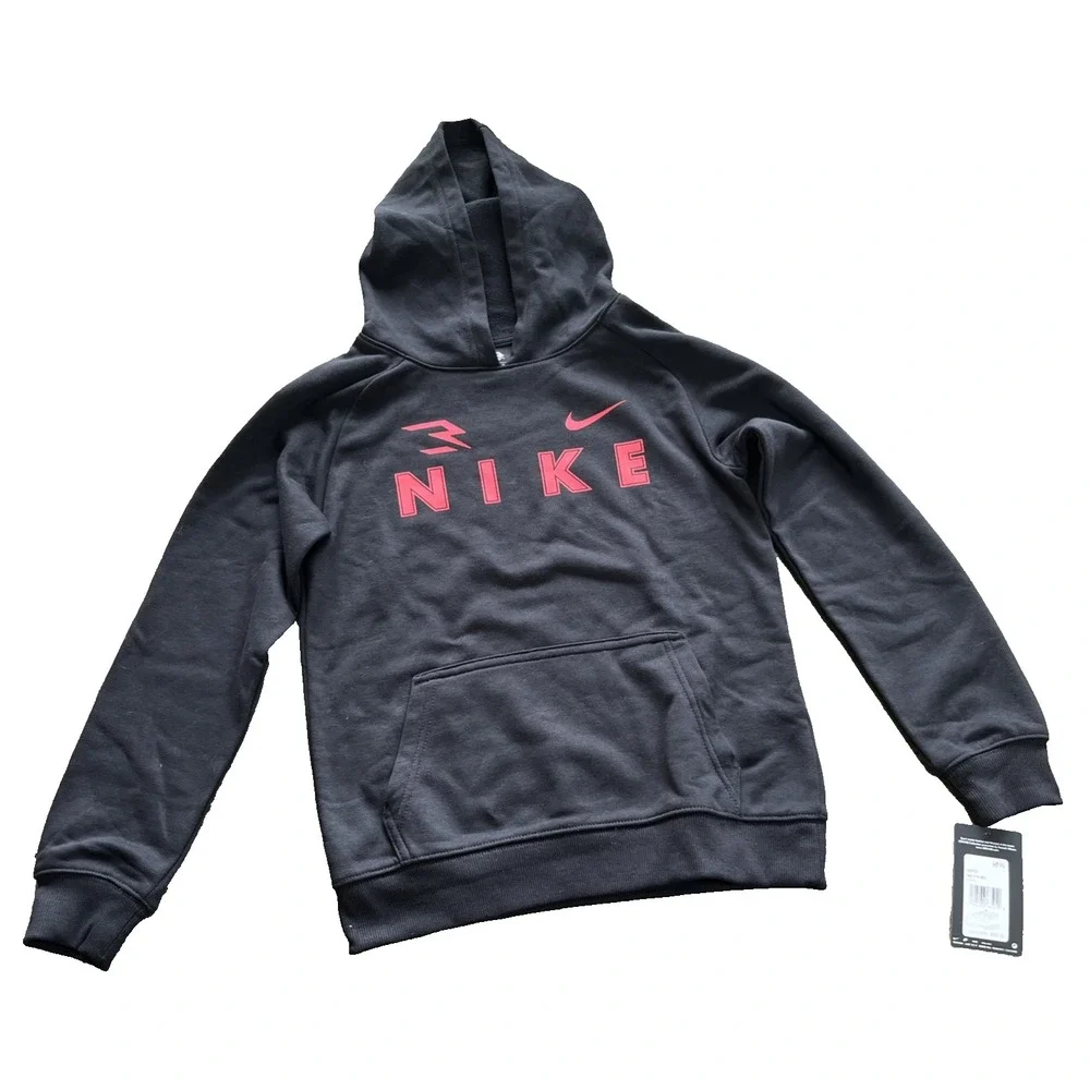 Nike 3Brand Boys Hoodie Black Red Logo Pullover Fleece Youth M (10-12 Yrs) NWT